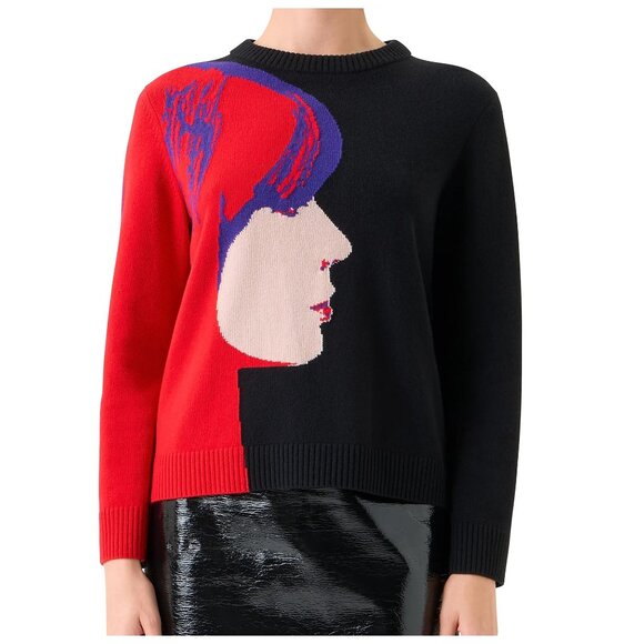 NWT Akris Punto Francoise Hardy Graphic Intarsia Face Sweater Knitwear Black 8 - Picture 2 of 9